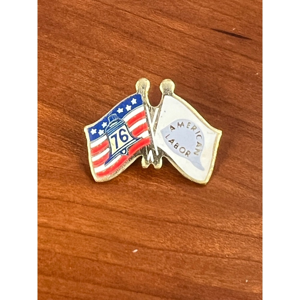 Vintage 1776-1976 Bicentennial Liberty Bell American Labor Dual Flag Lapel Pin